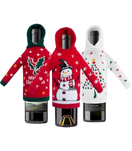 2 Pcs Christmas Sweater Wine Bottle Cover Fur Holiday Christmas Wine B