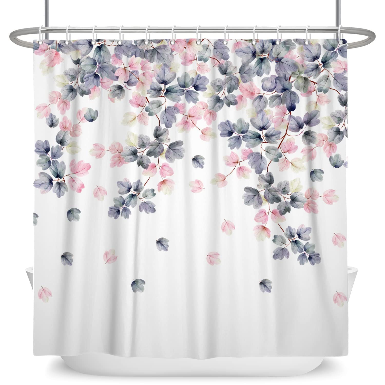 SDOTPMT 65x72inch Pink Grey Floral Shower Curtain Spring Boho Vintage Style Romantic Blooming flowers Plants Nature Scenery Bath Curtain for Bathroom Bathtubs Washroom Decorations with Hooks