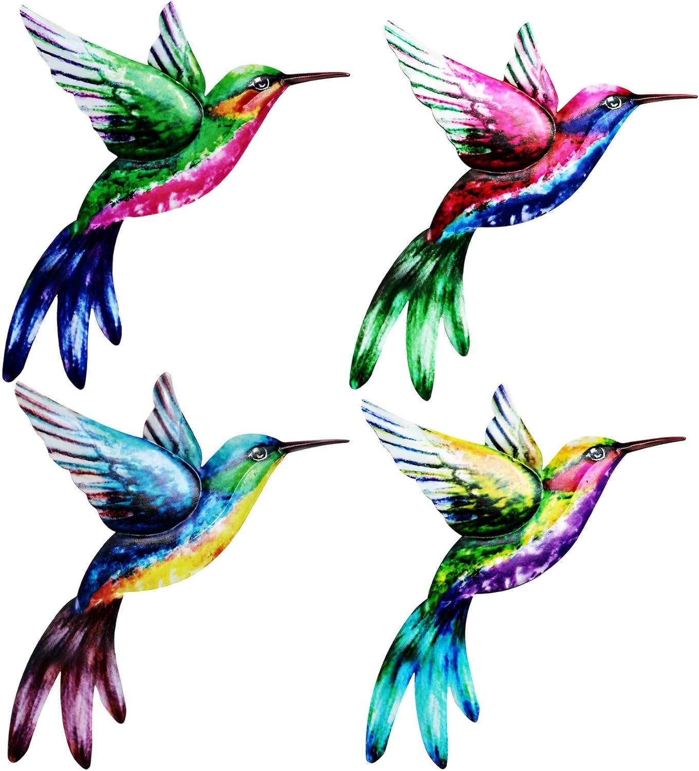 Plaques & Wall Art - Holyfire 4 Pack Metal Hummingbird Wall Art Decor, Metal Birds Sculpture Hanging for Outdoor, Patio, Garden Fence, Backyard, Deck Decoration, Colorful-4