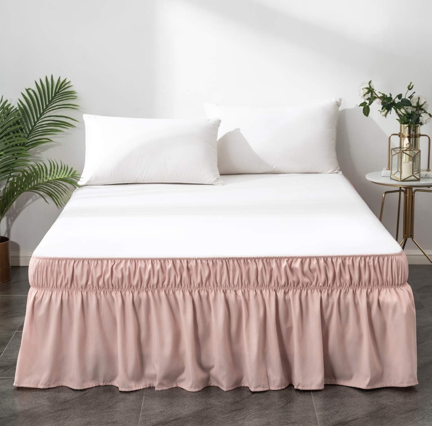 AYASW Bed Skirt Twin Size 16 inch Drop Dust Ruffle Soft and Cozy 1800 Brushed Microfiber Three Fabric Sides Wrap Around with Elastic No Top Easy On Pink