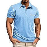 Mens Casual Polo Shirts Classic Short Sleeve Basic Golf Button Shirt with Pocket