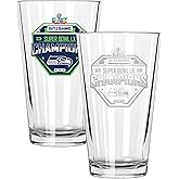 The Memory Company Officially Licensed NFL Seattle Seahawks 2026 Super Bowl LX Champions 2-Pack 16oz Pint Glass Set, Direct Print/Etched