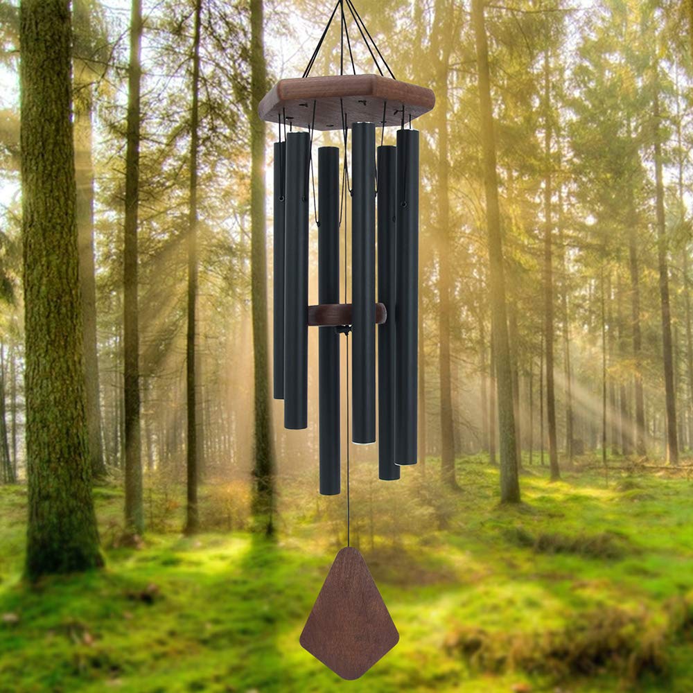 Astarin Memorial Wind Chimes for Outside Deep Tone, Wind Chime Outdoor Sympathy Wind-Chime Personalized with 6 Tuned Tubes, Elegant Chime for Garden Patio Balcony and Home Matte Black — image 1