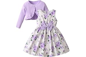 Morerich Toddler Girl Sleeveless Dresses Little Kids Floral Print Skirt Long Sleeve Cardigan Set 2 Piece Outfits for 2-7T