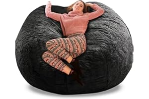 GQZGGXX Bean Bag Chair, 4-feet, PV Fur - Black - No Bean Bag Filler (Cover only)