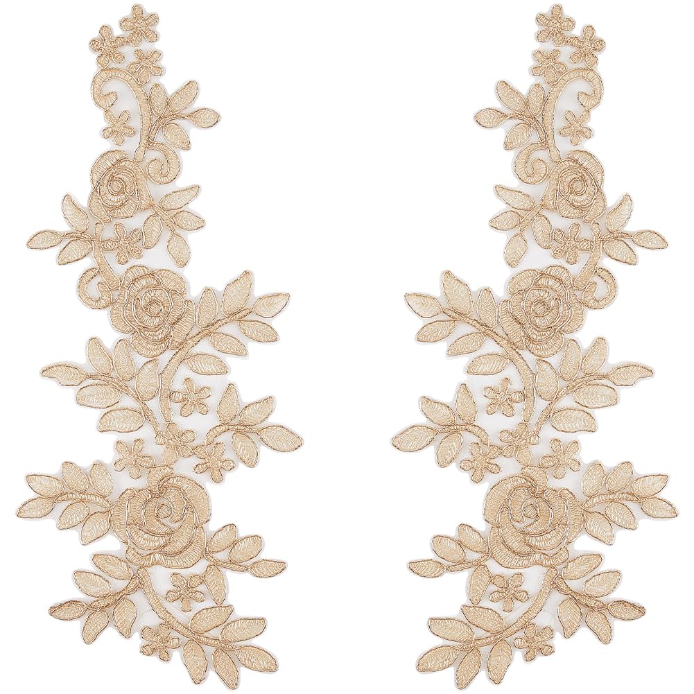 GORGECRAFT 2 Pairs 3D Embroidered Flower Lace Patches Appliques Decorative Floral Leaves Sew on Patch DIY Collar Sewing Fabric Applique for Wedding Dress Bridal Dress Costume Hat Bag Jeans Wheat