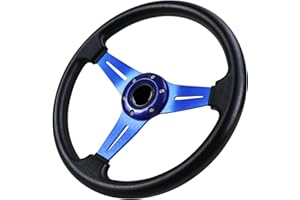 QYMOPAY Universal Racing Steering Wheel, 13.8 Inch 6 Bolt Anti-Slip Leather and Aluminum Gaming Steering Wheel with Horn Button for Racing/Car Sim Driving/JDM Sports Racing Steering Wheel （blue）