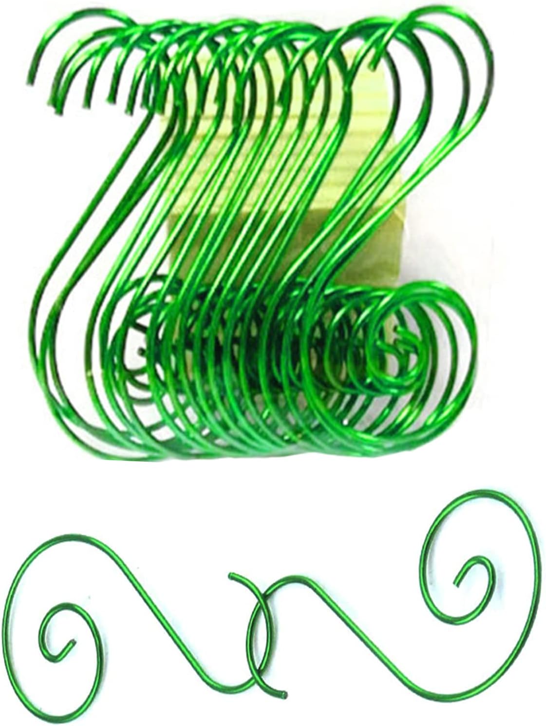 Ornament Hooks - Tighall 100pcs/Pack Ornament Hooks Decorative Metal Wire Green Hanging Hook for Weddings Tree Branches S-Shaped Hangers for Christmas Tree Birthday Party Decorations