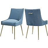 WUTUTUEE Velvet Dining Chairs Set of 2 Gold Legs,Upholstered Velvet Accent Chairs, Pleated Back Design & Gold Pull Handle, Mi
