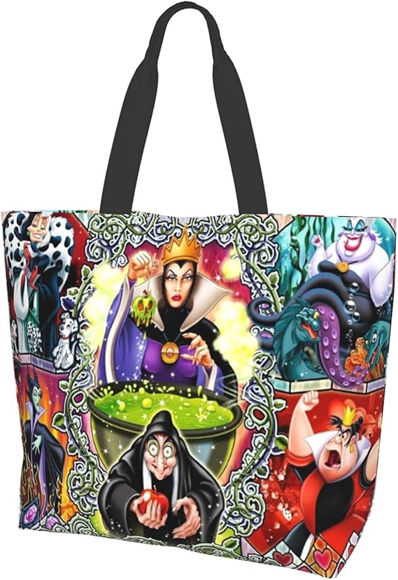 Disney Villains Reusable Shopping Bag,Eco Friendly Foldable Grocery Bags,Styles Large Heavy Duty