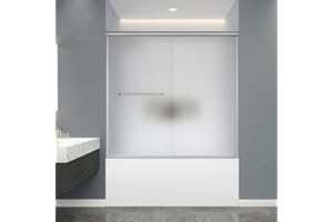 FELYL 56-60" W x 58" H Semi-Frameless Bathtub Double Sliding Shower Door Framed Bypass Tub Glass Shower Doors with 1/4" (6mm) Frosted Ultra-Clear Tempered Glass in Brushed Nickel Color