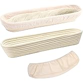 Banneton Bread Proofing Basket - 15 Inch Baguette Sourdough Bread Basket with Liner - Set of 2- Natural Rattan