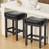 Raynesys 24 Inche Bonded Leather Counter Height Bar Stools Set of 2 Square | Barstools with Thick Bonded Leather Saddle Seats