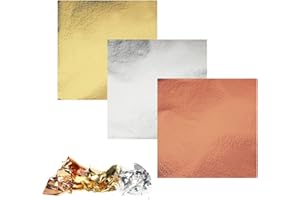 Gold Foil Sheets, 120 Sheets Gold Leaf Sheets, Imitation Gold Leaf Silver Leaf Rose Gold Leaf, 3.35 x 3.15 in Aluminum Foil f