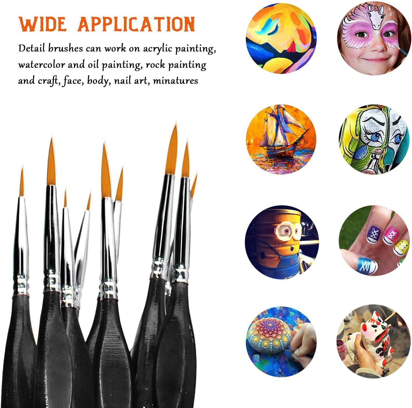 Detail Paint Brush Set, Rock Ninja 9pcs Thin Brushes for Fine Detailing & Art Painting, Acrylic,Watercolor, Oil Miniatures - Image 4