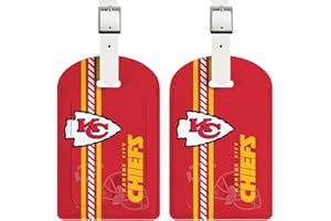 AYYQHC 2 Pack Leather Football Sport Fan Luggage Tag for Suitcase，Red Yellow Design Travel Suitcase Tag with Privacy Flap Address Labels