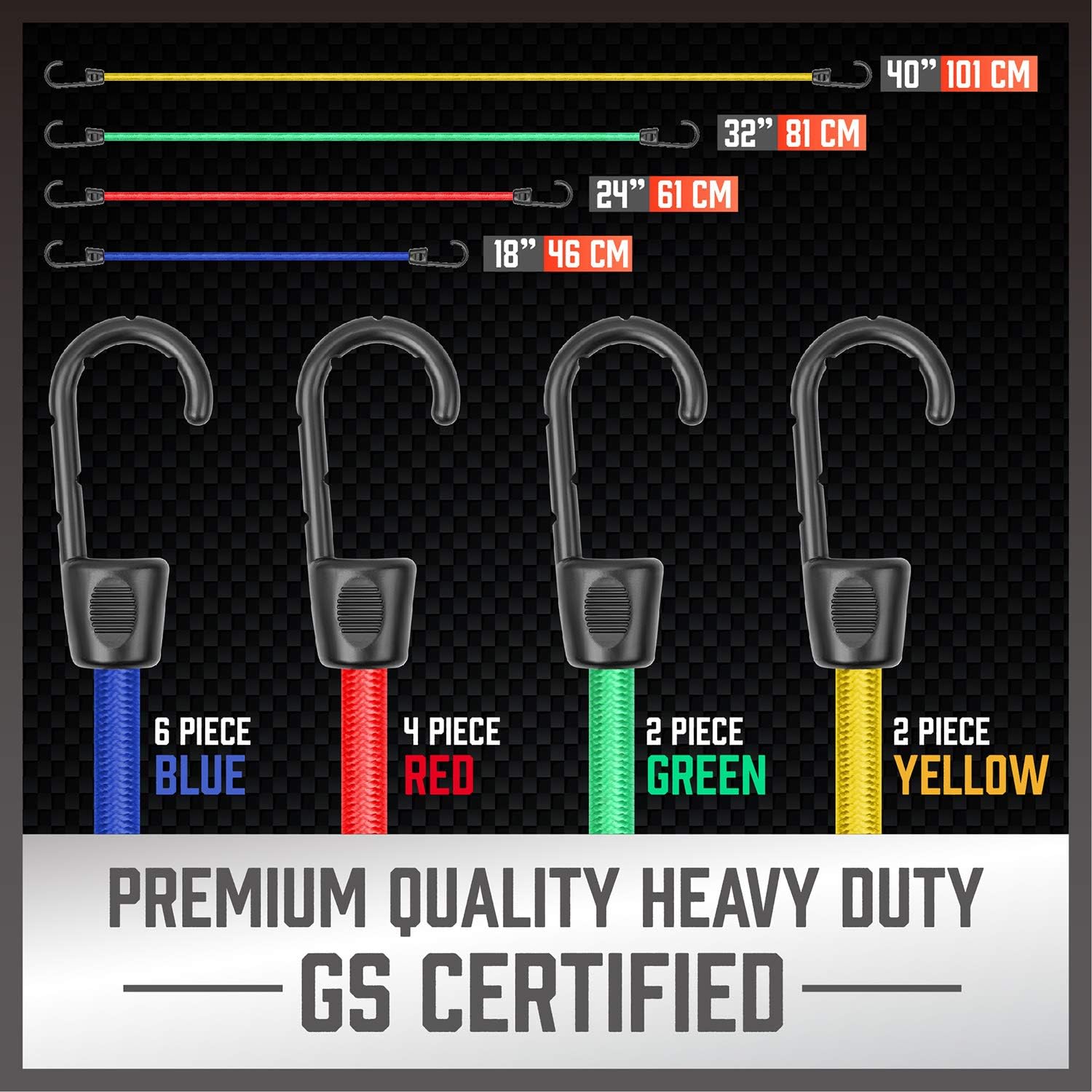 HORUSDY 30-Piece Premium Bungee Cords Assortment Jar, Includes 10”, 18”, 24”, 32”, 40” Bungee Cords, 8”Canopy/Tarp Ball Ties and Crocodile Mouth Tarp Clips - - 