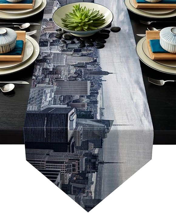 Fandim Fly Table Runner Cityscape New York City Skyline Panoramic Picture Table Runners for Catering Events, Dinner Parties, Wedding, Indoor and Outdoor Parties, 13 x 70 Inch