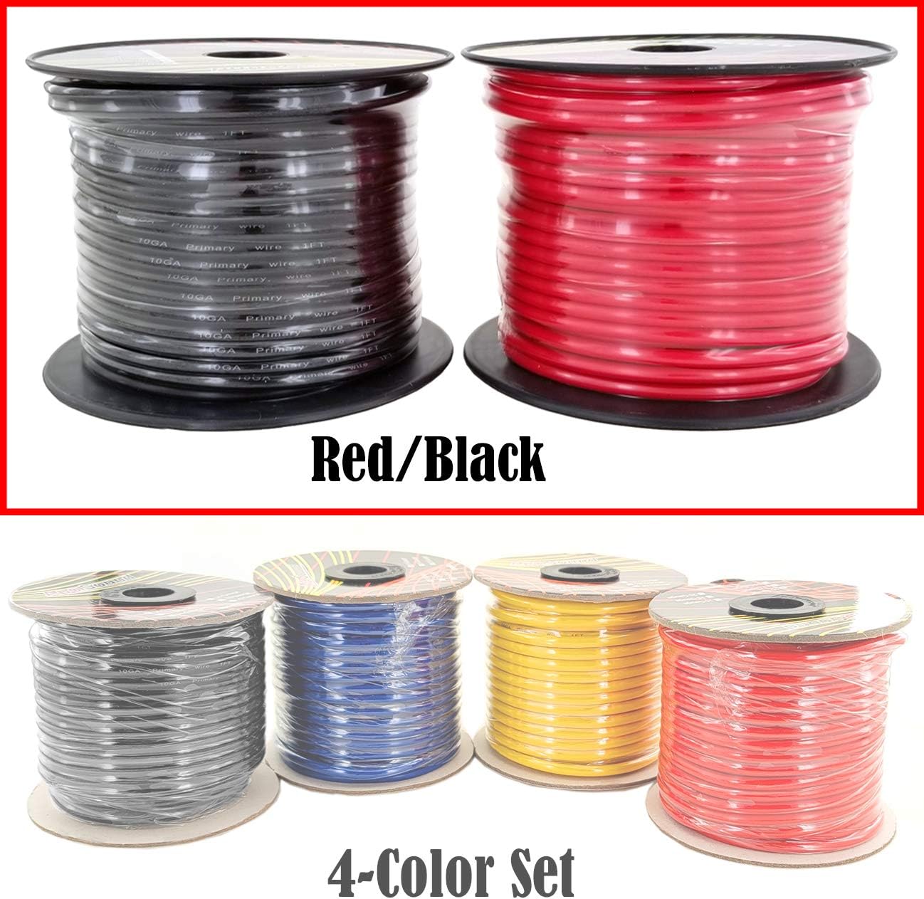 GS Power 10 Gauge Stranded Flexible Copper Clad Aluminum CCA Primary Automotive Wire for Car Audio Video Amplifier 12 Volt Trailer Harness Hookup Drone Model Train Wiring. 100ft Red & 100 ft Black: Automotive