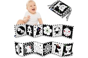 Vicloon Black and White Baby Toys, High Contrast Baby Book for Newborn 0-3 3-6 Months, Infant Tummy Time Toys, Early Education Sensory Toys, Visual Stimulation Folding Cloth Book for Boys Girls