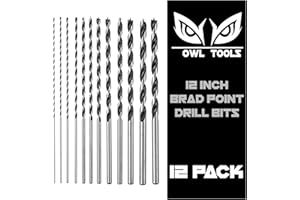 Owl Tools Extra Long 12inches Brad Point Wood Drill Bit Set (12 Pack with Storage Sleeve) Carpenters Quality - Drill Splinter-Free Perfectly Round Holes in All Types of Wood