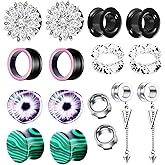 TIANCI FBYJS 8 Pairs Stainless Steel Ear Tunnels and Plugs Silicone Gauges For Ear Women Dangle Gauge Earrings Piercing Stretchers kit 2G-00G-5/8''