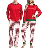 Jiasinju Men & Women Matching Pajama Sets for Family Couples Long Sleeve Sleepwear Plaid Striped Pants with Pockets