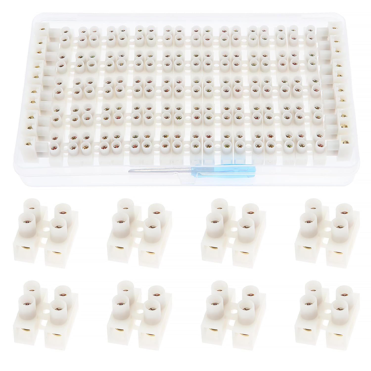 YIXISI 55 PCS 10A Terminal Block Strip, Dual Rows Terminal Block, 2 Way Electrical Terminal Blocks, Chocolate Terminal Blocks, with Screwdriver, for Wiring Cable