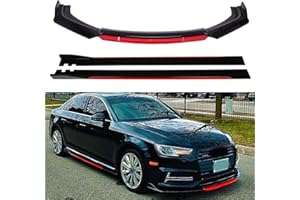 JMTBNO Universal Glossy Black&Red Front Bumper Lip Chin Spoiler Splitter Diffuser Guard Wing Protector Trim Car Body Kit with Side Skirt Fit for Most Vehicles