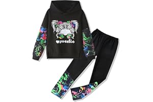 Gaupafmb Girls Clothes Cool Girl Print Tie Dye Hoodie Pullover Sweatshirt Leggings 2PC Outfits