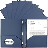 EEHZTSI 60-Pack Plastic Folders with Pockets and Prongs,2-Pocket Folders with 3 Fasteners, Poly Folders Holds 8-1/2" x 11" Paper for School/Office/Home, Blue