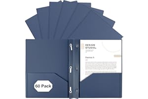 EEHZTSI 60-Pack Plastic Folders with Pockets and Prongs,2-Pocket Folders with 3 Fasteners, Poly Folders Holds 8-1/2" x 11" Paper for School/Office/Home, Blue