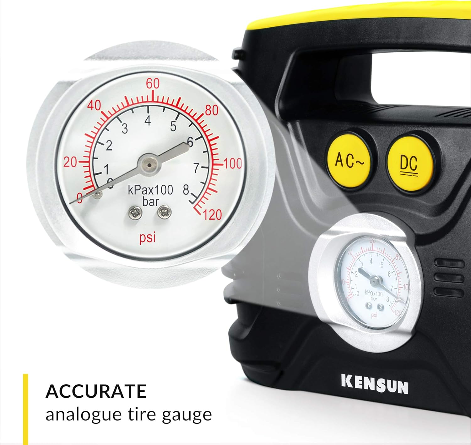 Kensun AC/DC Tire Inflator Portable Air Compressor Pump for Car 12V DC and Home 110V AC Swift Performance Inflator for Car, Bicycle, Motorcycle, Basketball and Others: Automotive