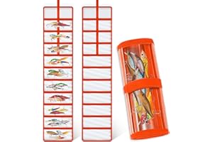Soulchen 2 Pcs Roll up Fishing Lure Wraps Lure Covers Set 10 Pocket Fishing Hook Covers Clear PVC Bait Bag Tackle Storage Bags & Wraps Easily See Lures Storage Organizer Protector(Orange)