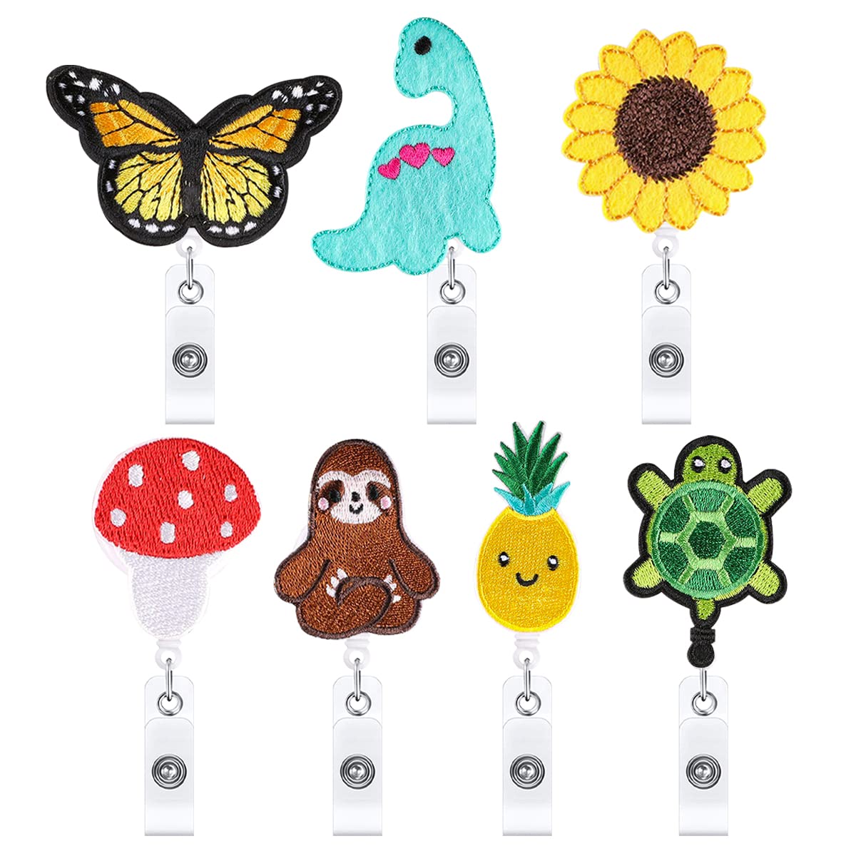 7 Patterns Cute Retractable Badge Reel Holder, Retractable ID Card Holder, Badge Holder with Belt Clip, Easy-to-Pull Badge for Nurse Office School (7 Patterns)