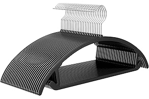 MIZGI Premium Plastic Hangers (Pack of 50) Heavyduty- Black No Shoulder Bump Suit Hangers - Space Saving Clothes,Rounded Hanger for Coat,Sweater,Jackets,Pants