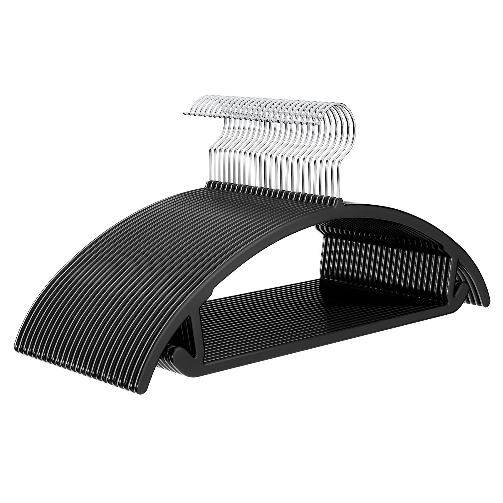 MIZGI Premium Plastic Hangers (Pack of 50) Heavyduty- Black No Shoulder Bump Suit Hangers - Space Saving Clothes,Rounded Hanger for Coat,Sweater,Jackets,Pants Image