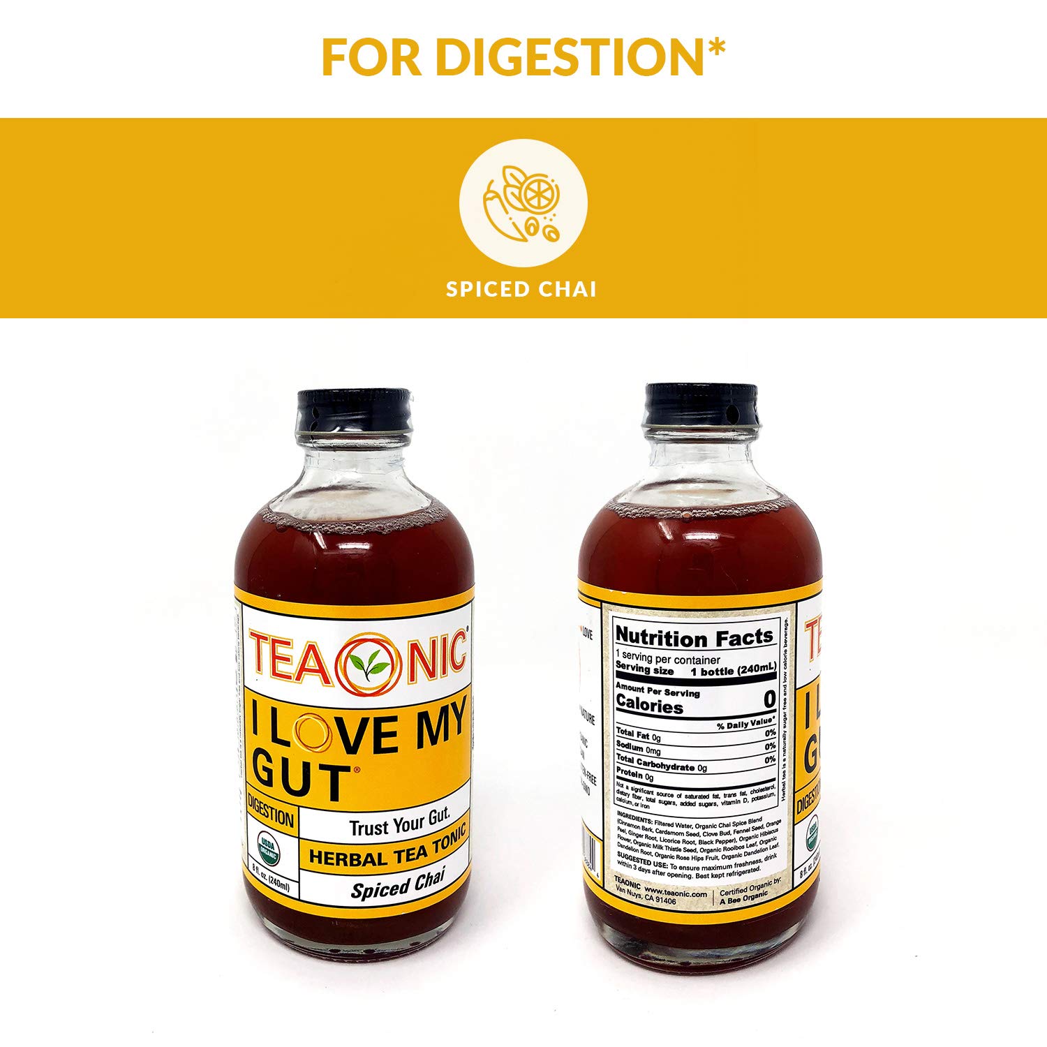 Teaonic Spiced Chai Herbal Tea I Love my Gut For Digestion (12 Pack