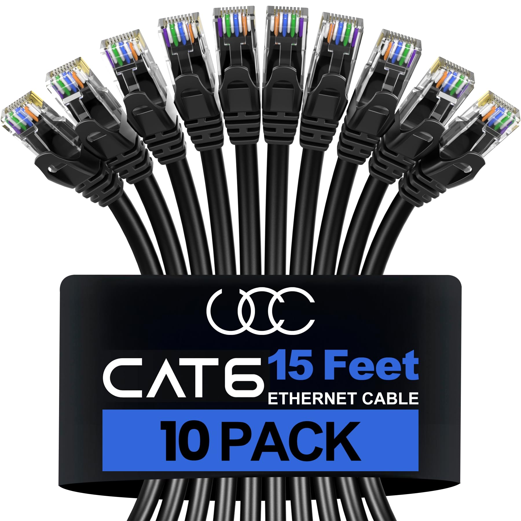 Photo 1 of Ultra Clarity Cables Cat 6 Ethernet Cable 15 FT (10 Pack), Cat6 Patch Cable, High Speed 10Gbps 500Mhz Ethernet Cable Network Cord, RJ45 LAN Internet Cable for Computer Modem Router PS4/5 -Black