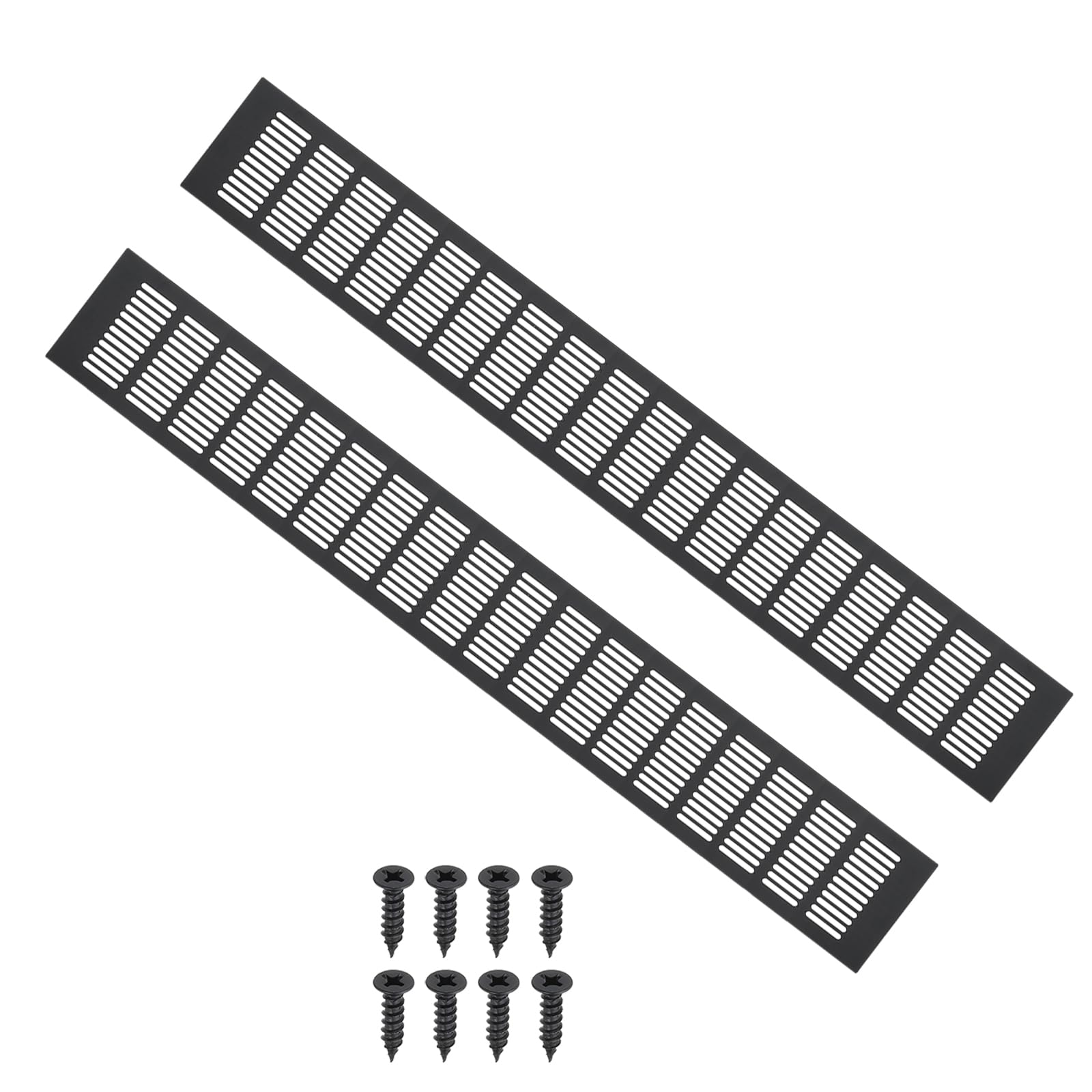 PATIKIL 27.6 x 4 Inch Door Air Vent Cover, 2pcs Aluminum Grille Ventilation Cover Louvered with Mounting Screws for Cabinet Wardrobe Door, Black