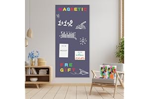 Board2by Magnetic Chalkboard Contact Paper for Wall, 39.3" x 18" Self Adhesive Magnetic Wall Board Chalk Board Wallpaper, Peel and Stick Magnetic Board with 46 Magnetic Letters for Kids, Classic Grey