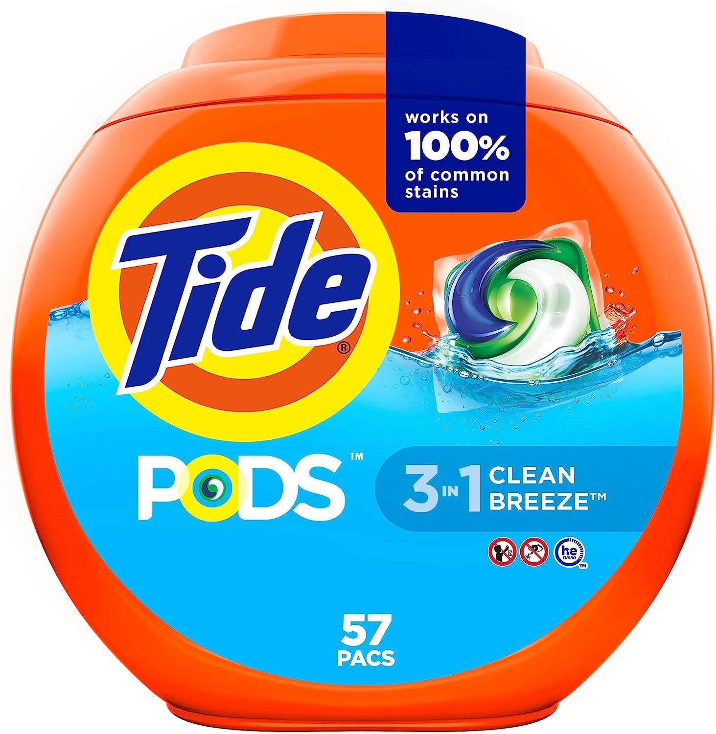 Photo 1 of Tide Pods Laundry Detergent, Clean Breeze, 57 Pacs Capsules, 46 Ounce