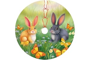 HSBOLEDIY Spring Flower Butterflies Christmas Tree Skirts 36", Easter Rabbit Eggs Xmas Tree Cloth Mats Trees Skirts for Decor Gift, Home Decoration