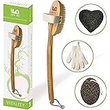 Premium Dry Brush for Cellulite & Lymphatic Massage to Get Glowing Tighter Skin - Body Brush Set With Exfoliating Gloves, Pum