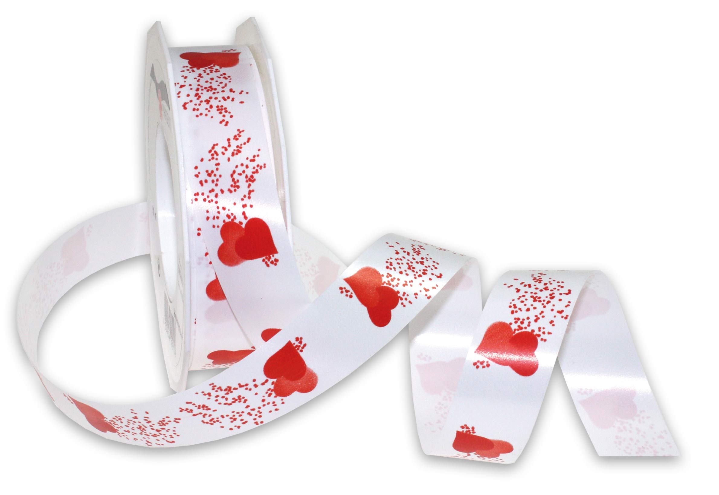 Präsent - Honeymoon Curling Ribbon White-Red 25 mm Width, 50 m Length