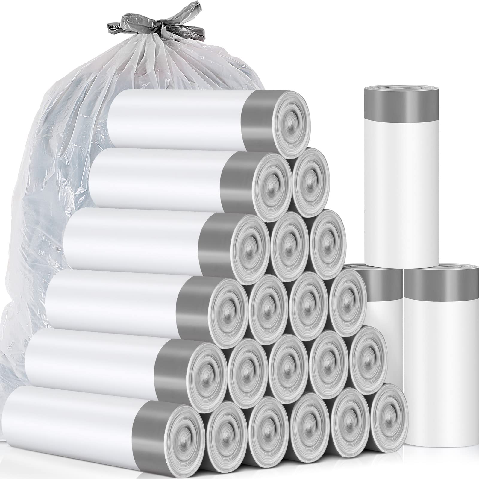 Photo 1 of 4 Gallon 480 Count Small Trash Bags Bulk Drawstring Plastic Small Garbage Bags Trash Can Liner 15 Liter for Bathroom Restroom Bedroom Office Toilet(Gray)