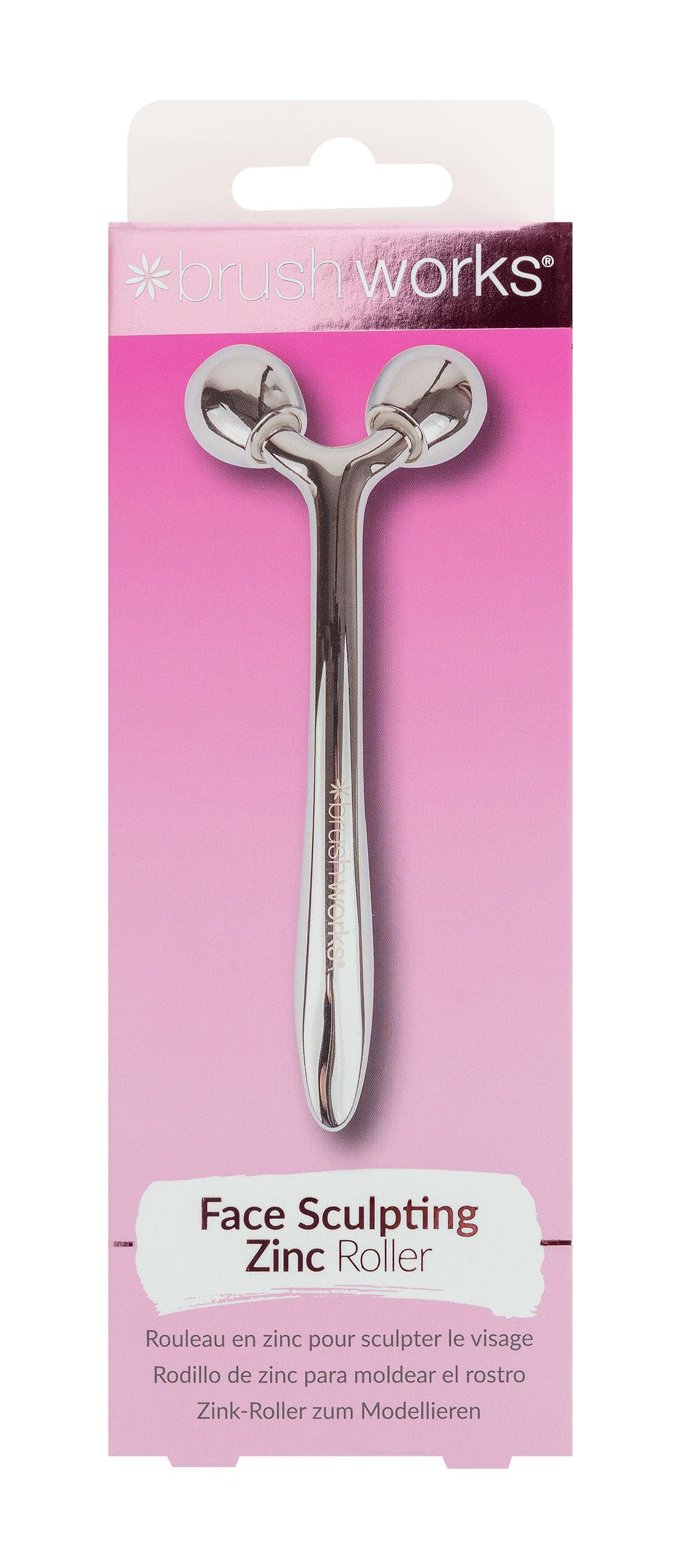 Brushworks Face Sculpting Zinc Roller – Dual-Head Facial Massage Tool to Tone, Firm & Brighten Skin | Supports Circulation & Lymphatic Drainage