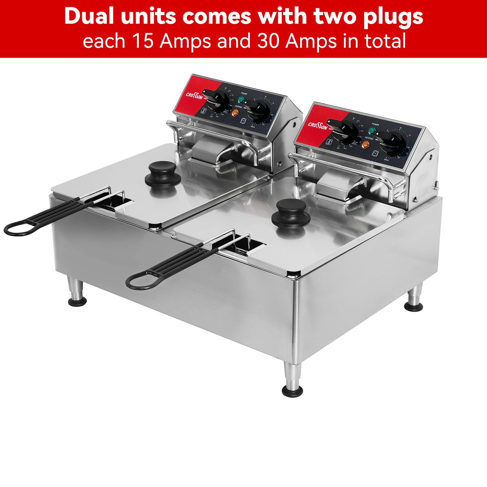 CROSSON 12L Elektrische Fritteuse mit doppeltem Tank und rotierendem Fritteusenkopf, 30-Minuten-Timer, EGO-Thermostat, Aufsatzfritteuse für den gewerblichen Gebrauch 4