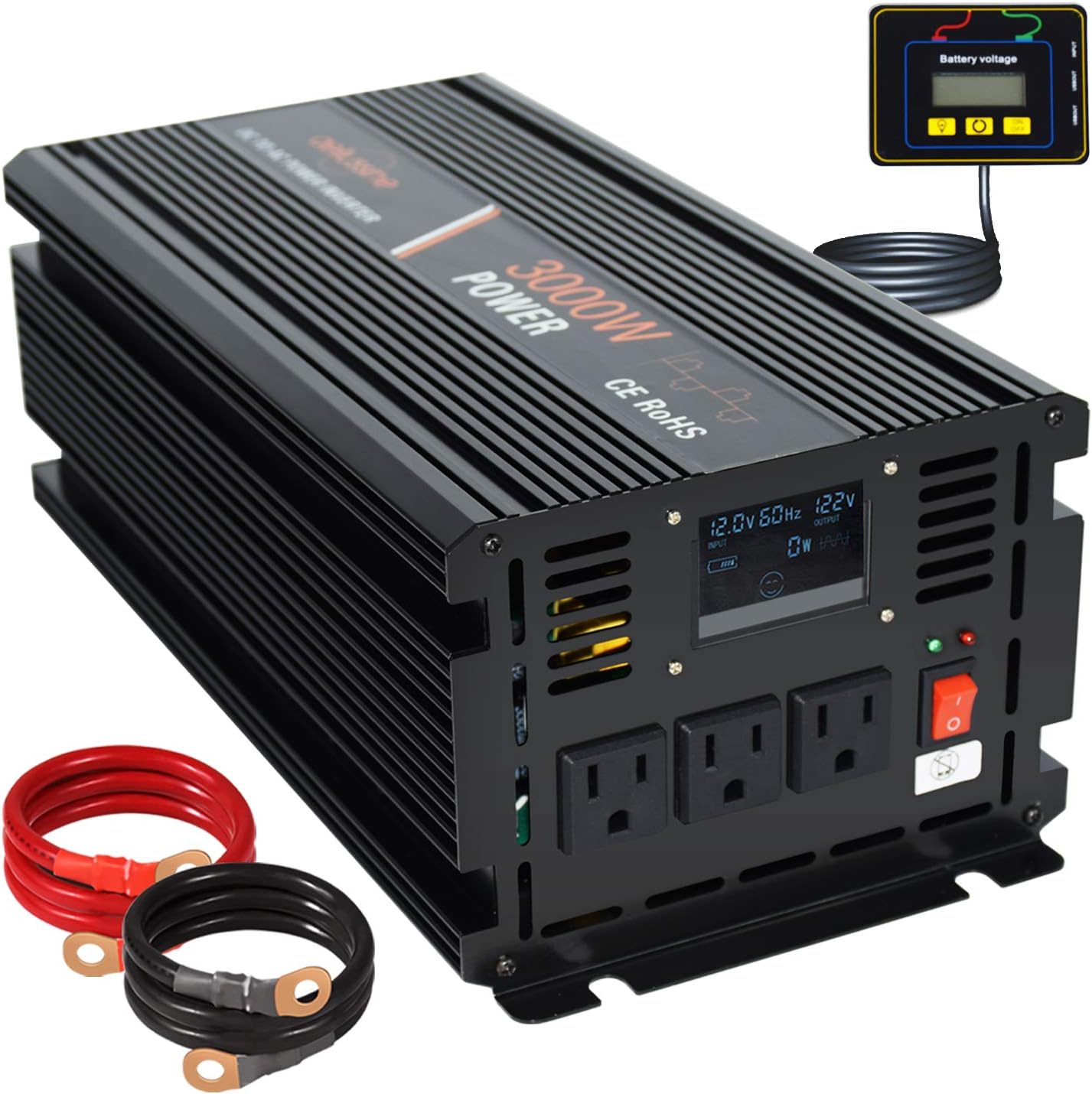 aeliussine 3000w Power Inverter 12v to 110v 120v Modified Sine Wave Power Inverter dc to ac Power Converter 3 ac Outlet (3000W 12V)