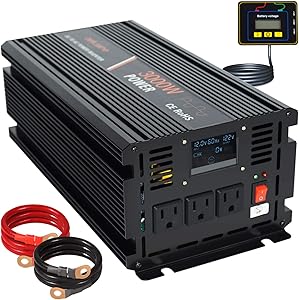 aeliussine 3000w Power Inverter 12v to 110v 120v Modified Sine Wave Power Inverter dc to ac Power Converter 3 ac Outlet (3000W 12V)